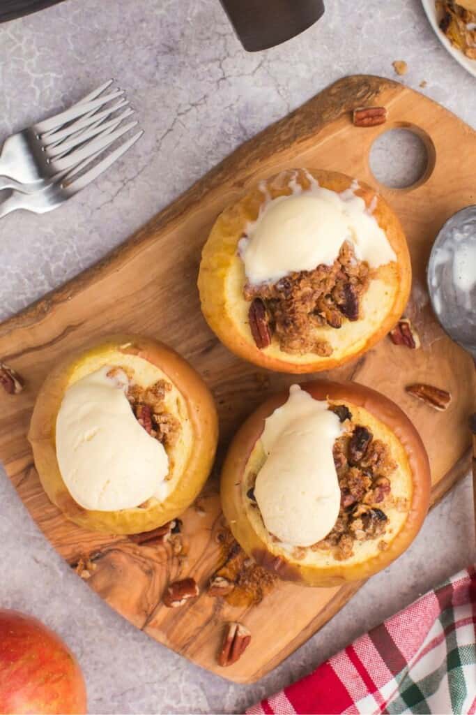 air fryer baked apples with ice cream