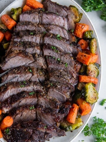 ready to serve air fryer chuck roast on platter