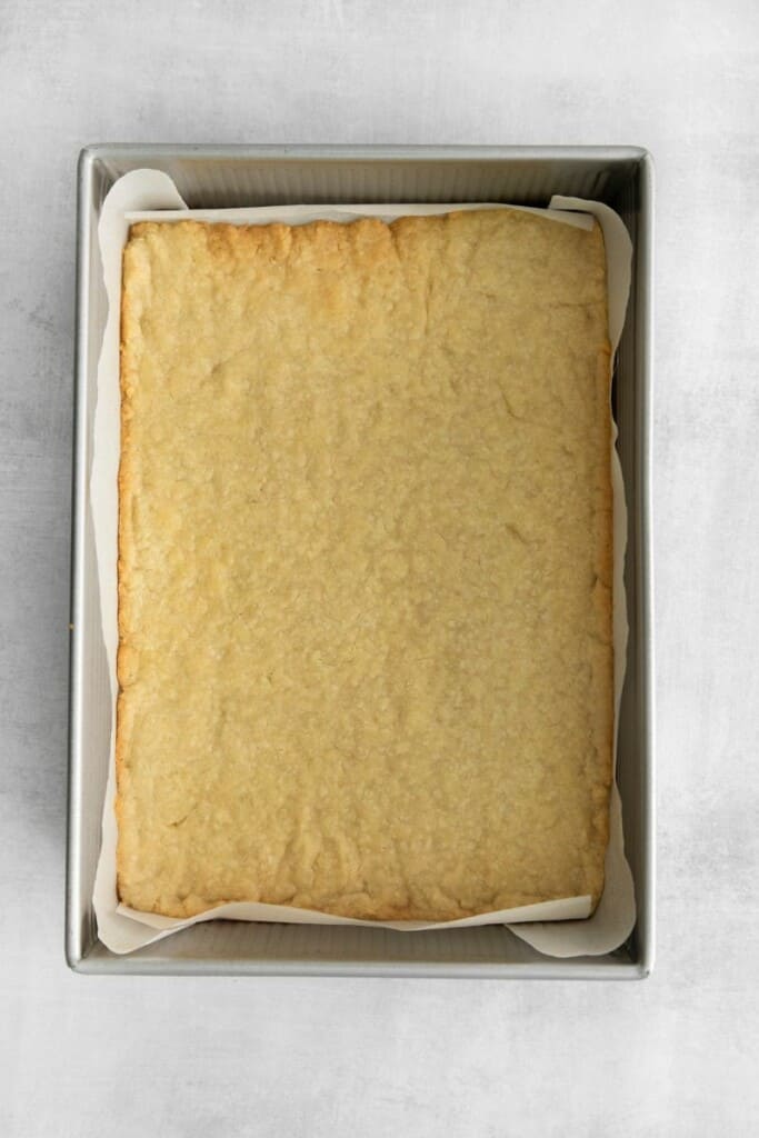 layer of shortbread in pan