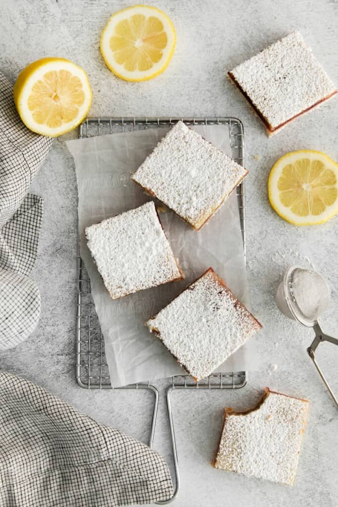 lemon cranberry bars on a wire rack