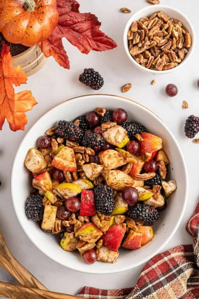 fall fruit salad in a white bowl