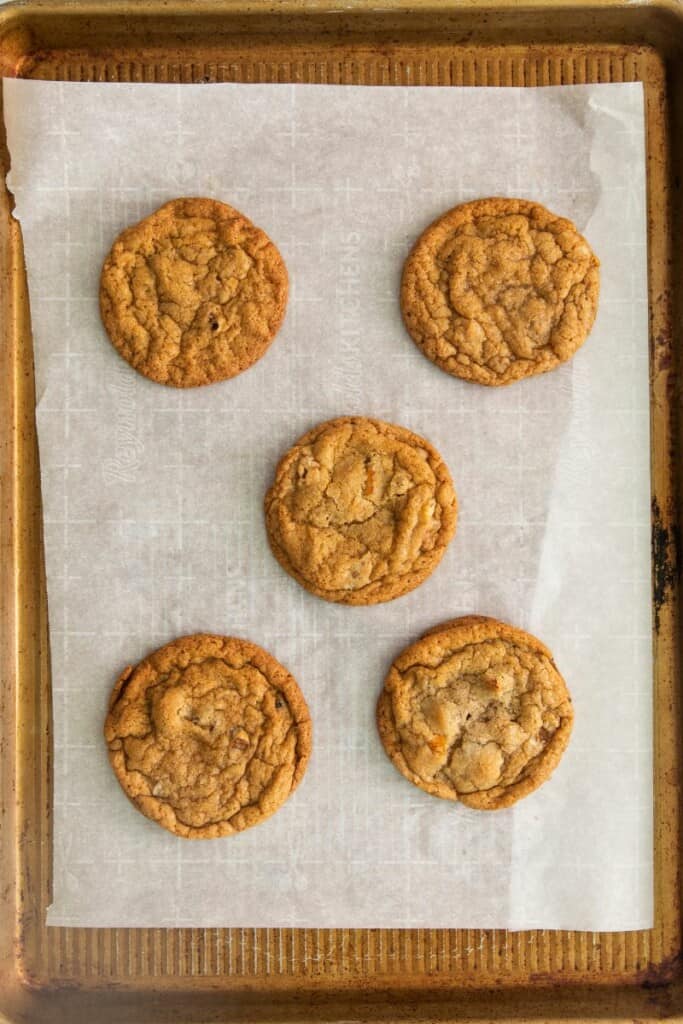 cookie sheet with fruitcake cookies