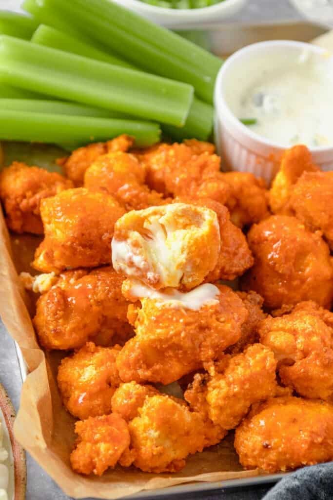 cauliflower wings with celery and dipping sauce