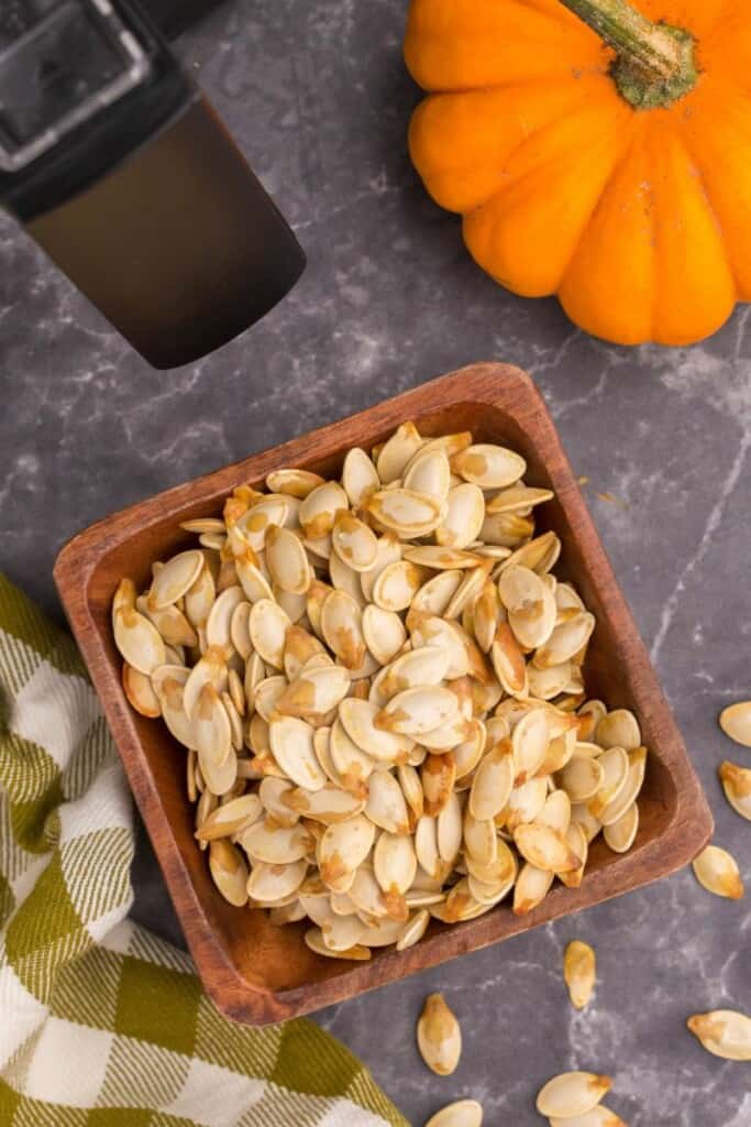 bowl of air fryer pumpkin seeds