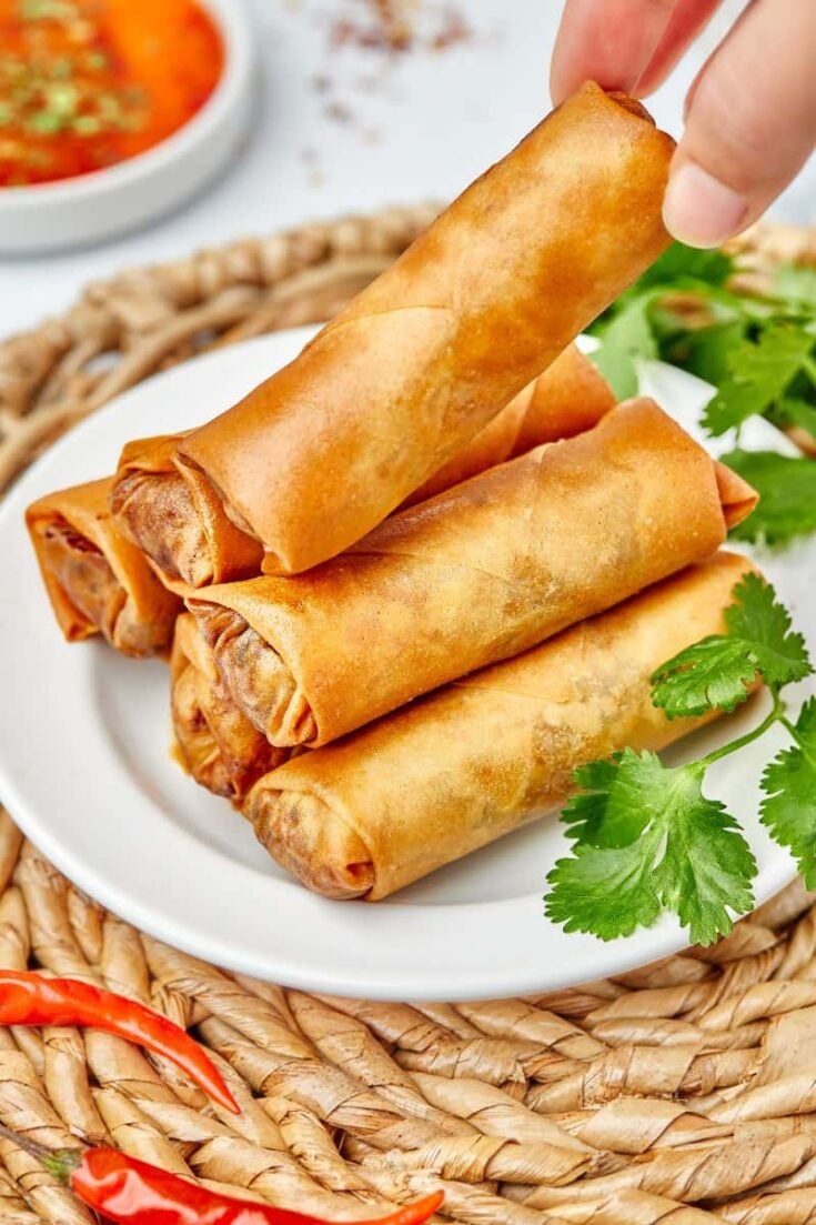 air fried spring rolls on plate