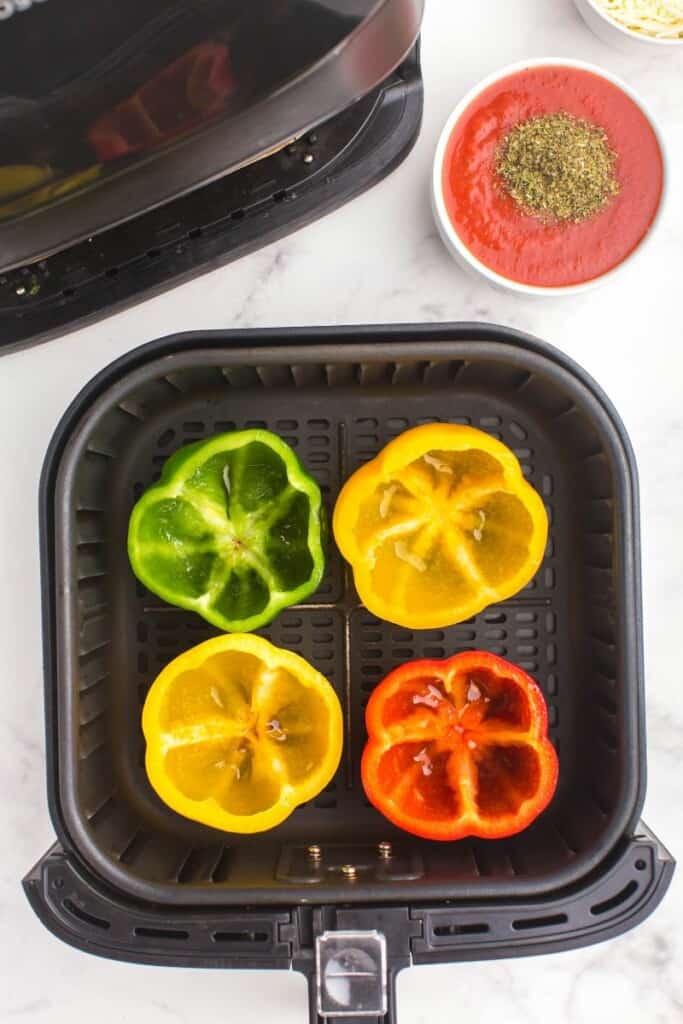 colorful peppers in an air fryer