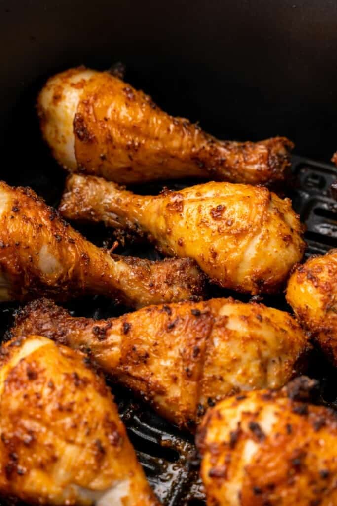 closeup of air fryer chicken legs