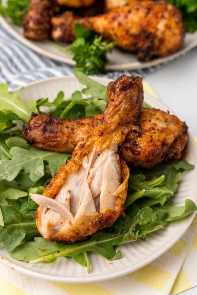 juicy meat of an air fryer chicken leg