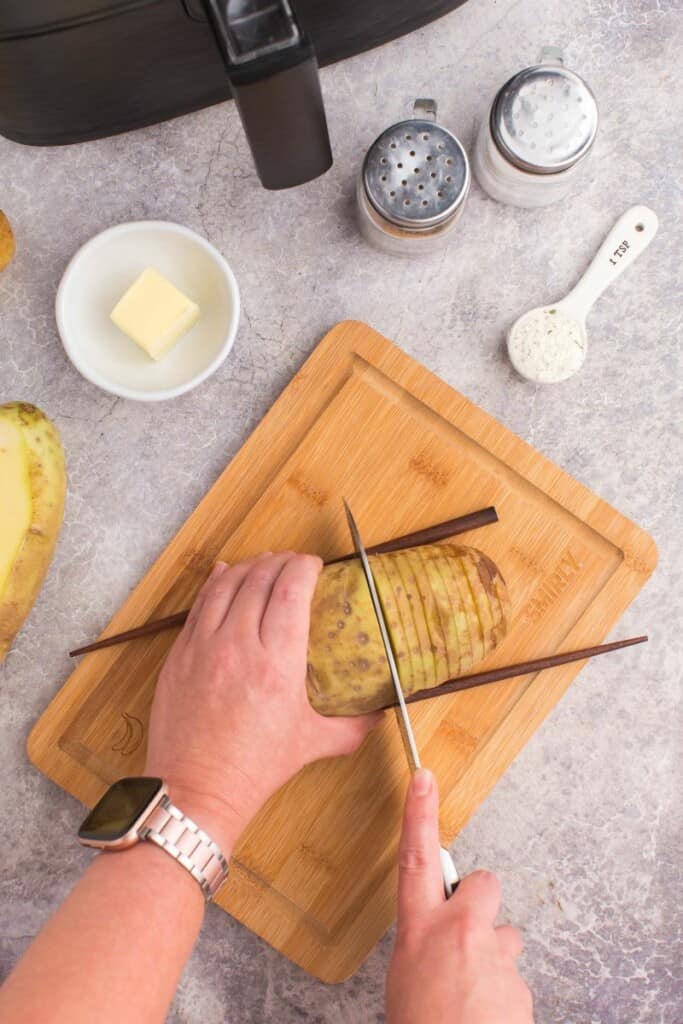 slicing potatoes