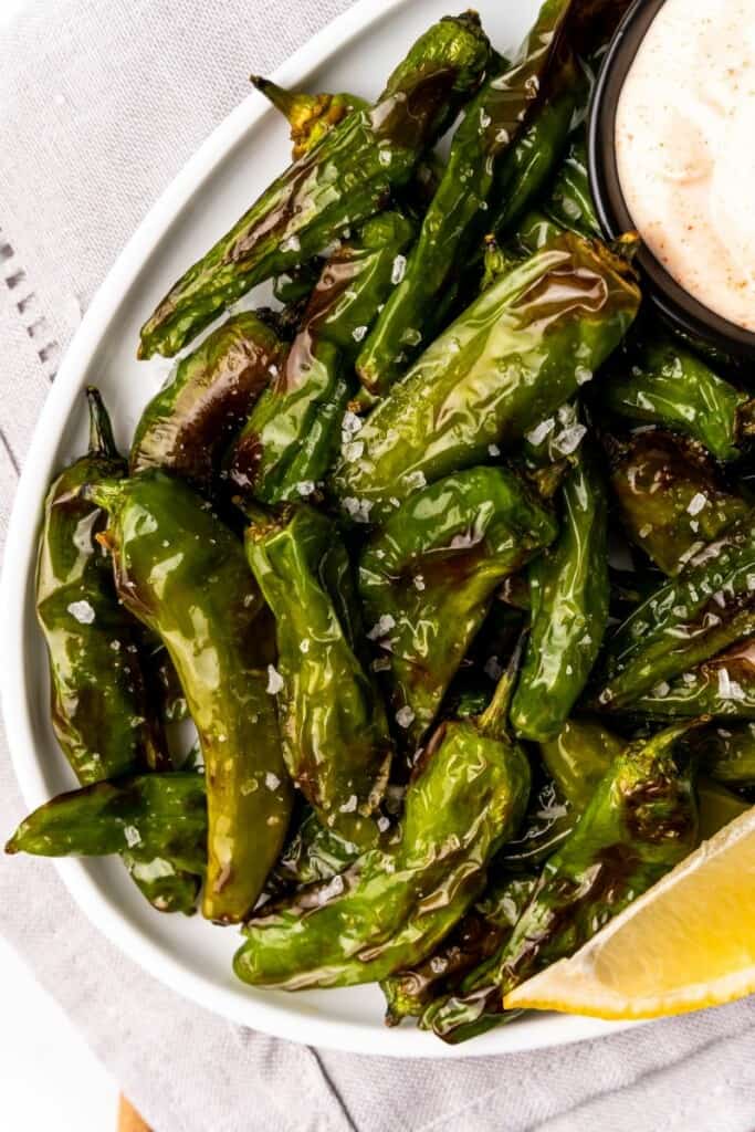 platter with air fryer shishito peppers