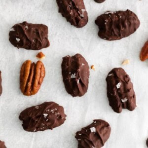 dark chocolate covered pecans with salt