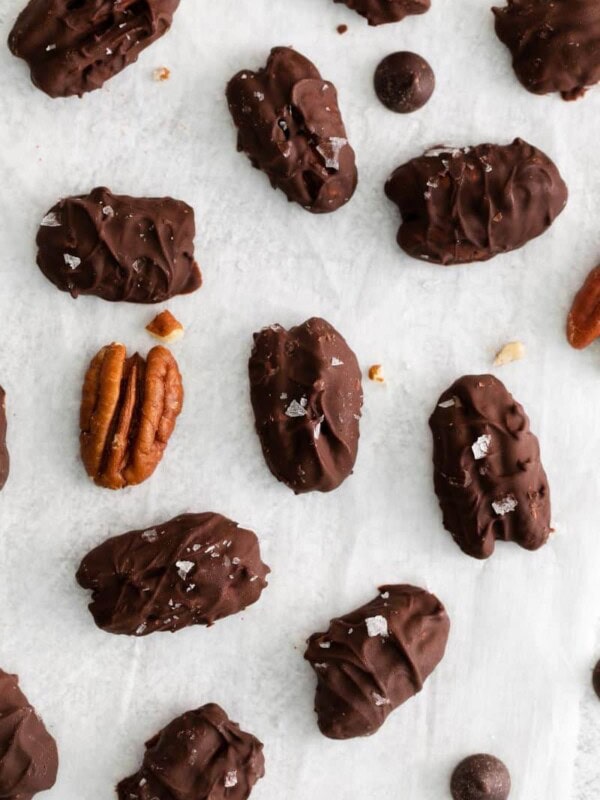dark chocolate covered pecans with salt
