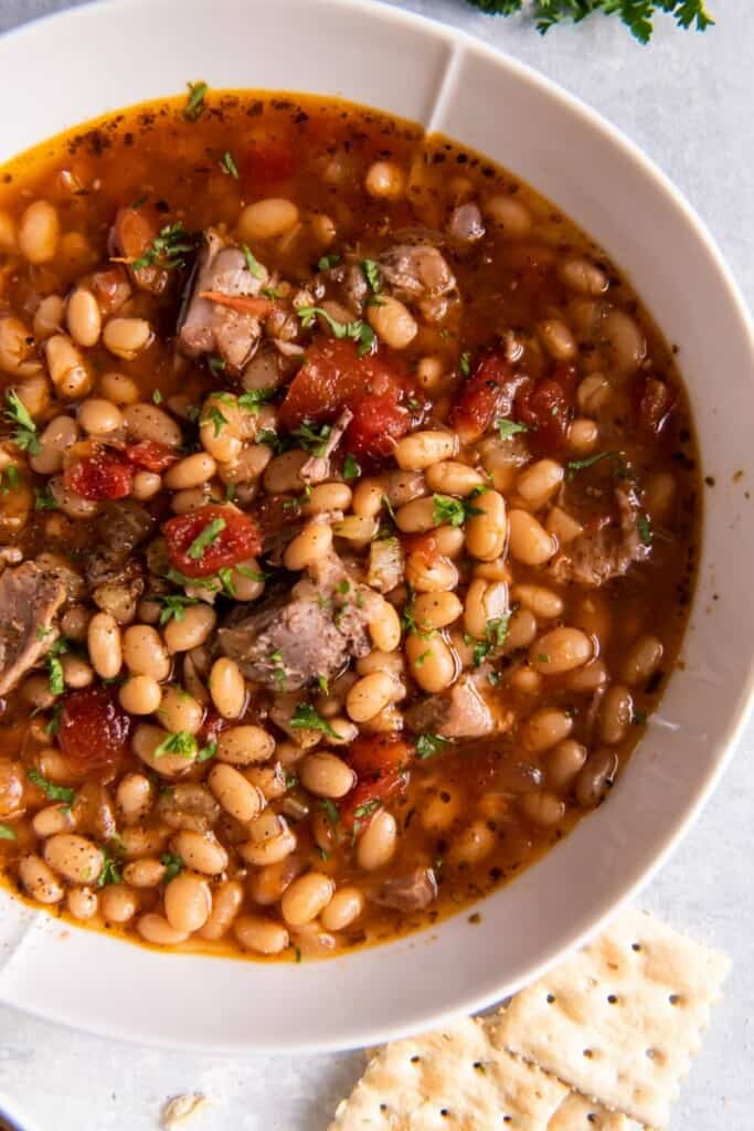 bowl filled with instant pot navy bean soup