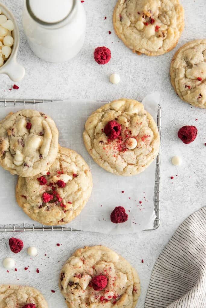 several white chocolate raspberry cookies