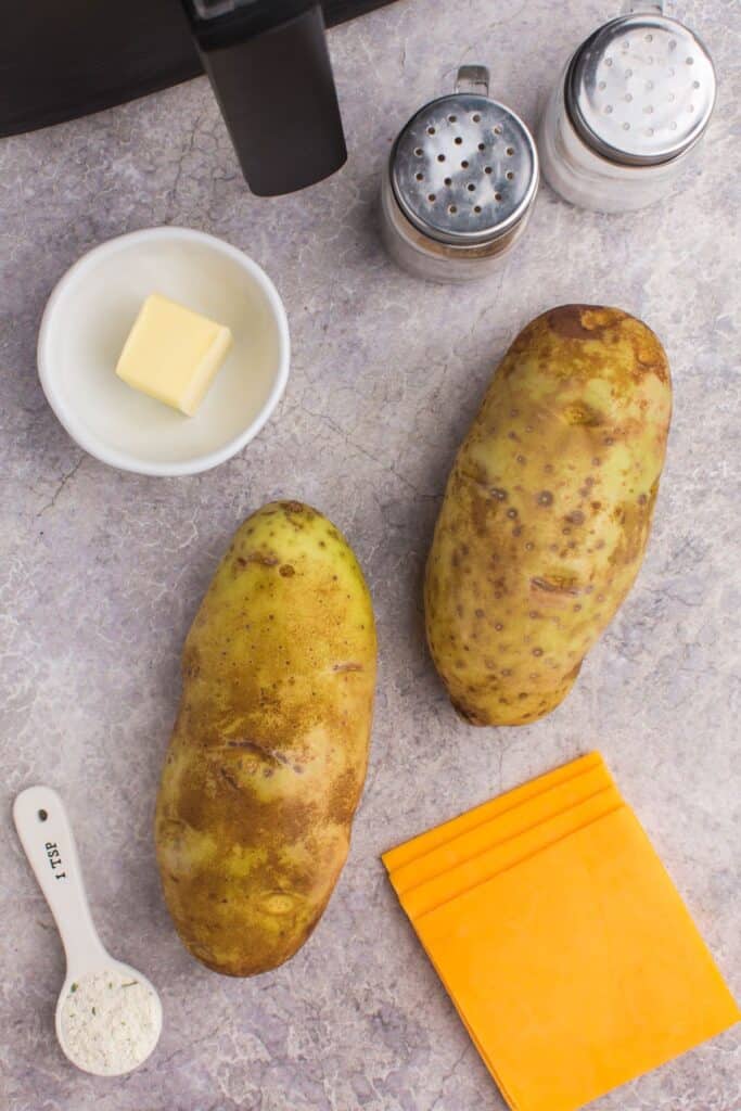 Ingredients to air fry hasselback potatoes.