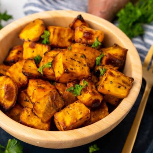 air fried sweet potato cubes