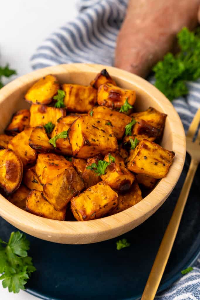 air fried sweet potato cubes