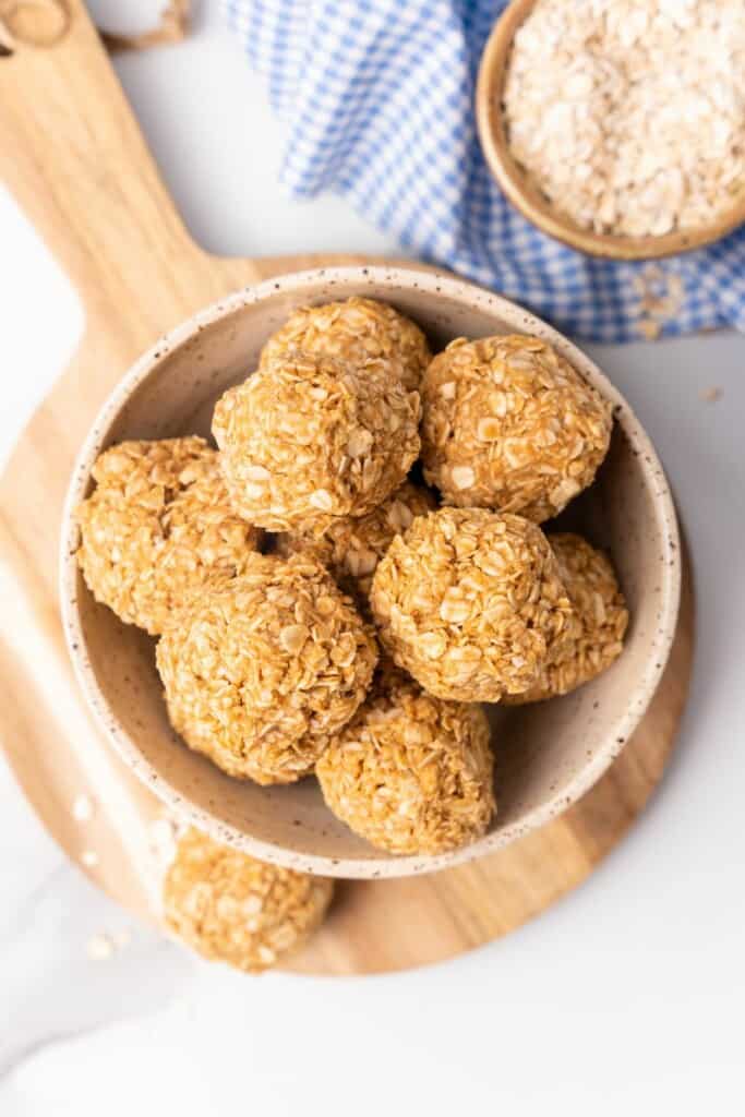 bowl of 3 Ingredient Peanut Butter Oatmeal Balls