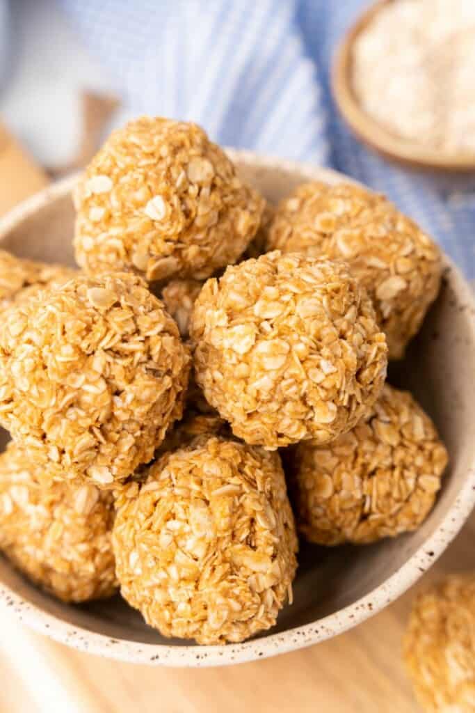 close up of 3 Ingredient Peanut Butter Oatmeal Balls