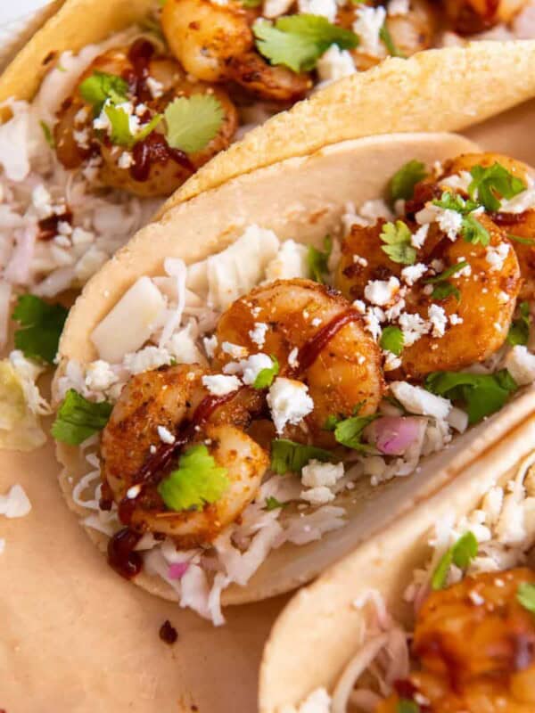 several shrimp tacos