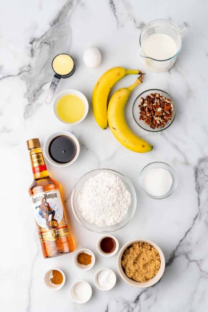 ingredients to make banana foster pancakes