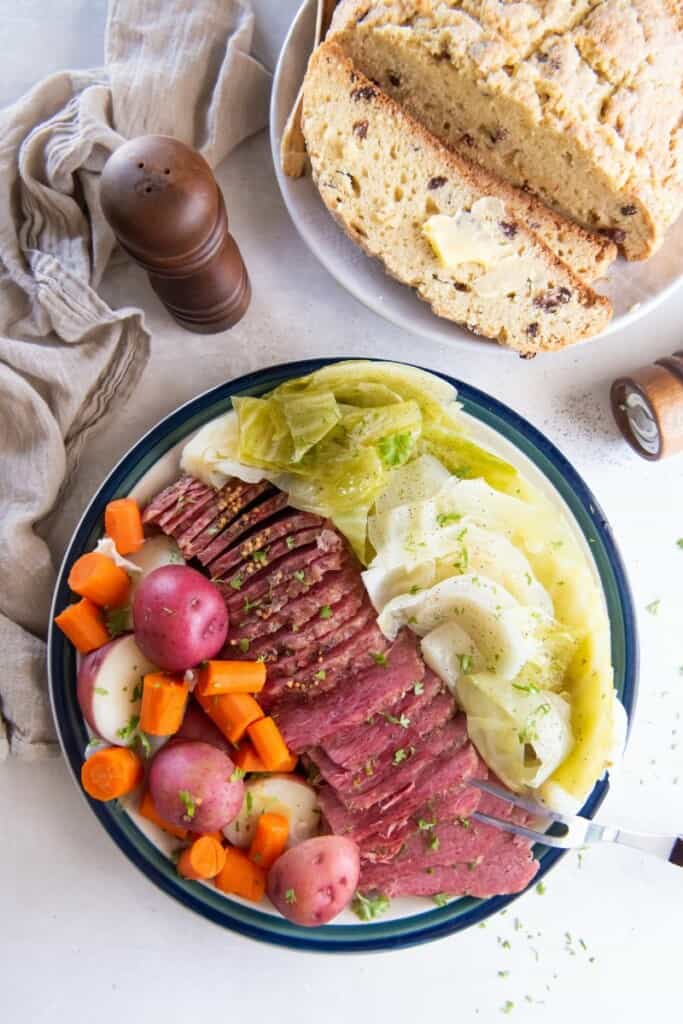 corned beef and cabbage on platter