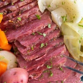 close up of corned beef and cabbage