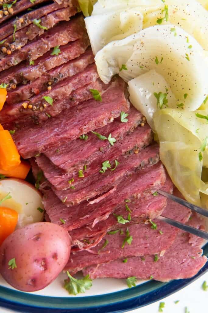 close up of corned beef and cabbage