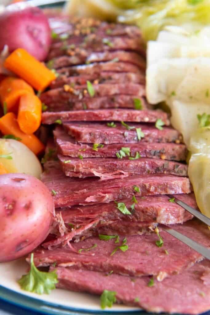 sliced corned beef with cabbage