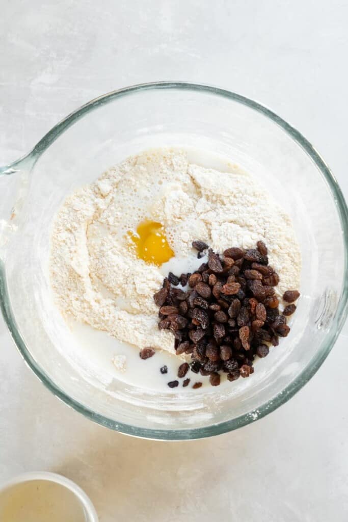 mixing ingredients together for irish bread dough