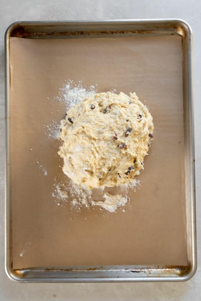 irish soda bread dough on parchment paper