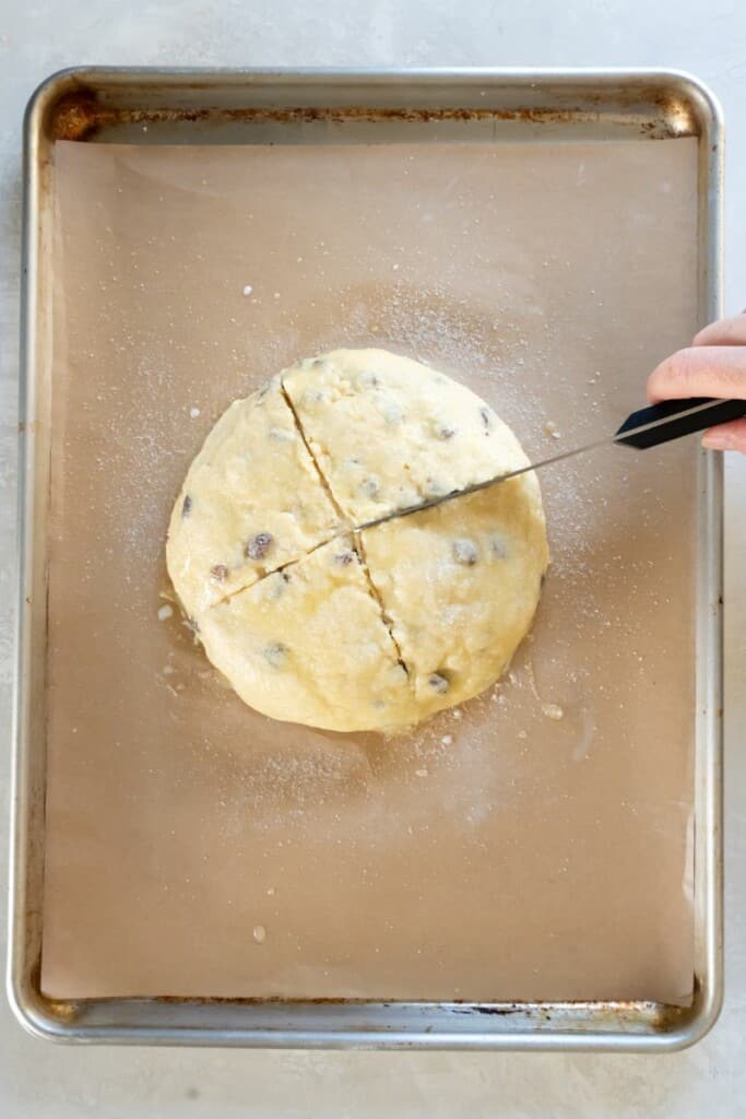 cutting irish soda bread dough