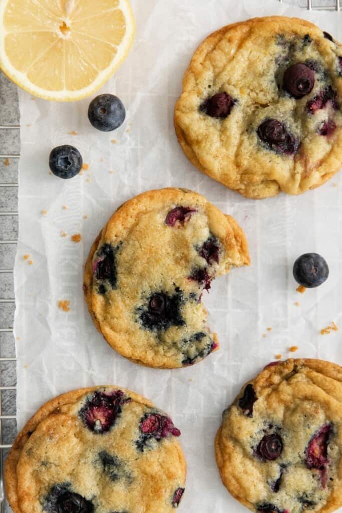 overhead view of lemon blueberry cookies