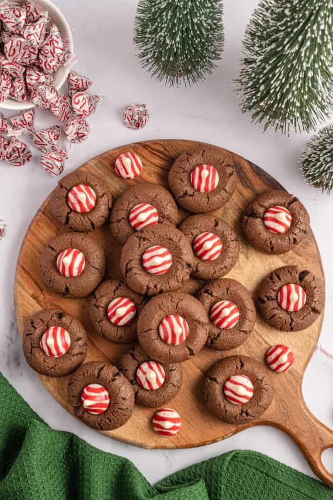 platter filled with candy cane kiss cookies