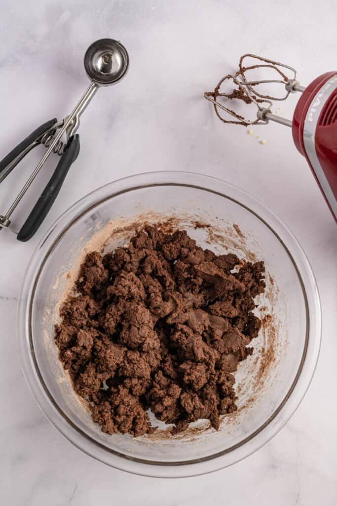 cookie dough in a clear bowl