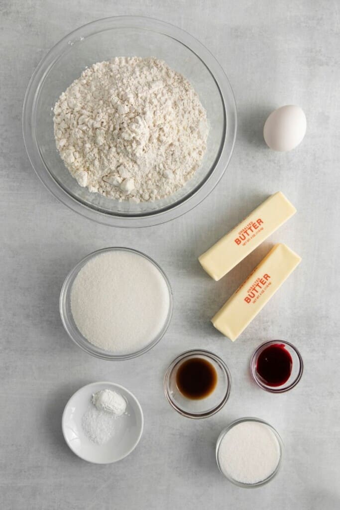ingredients to make pink sugar cookies