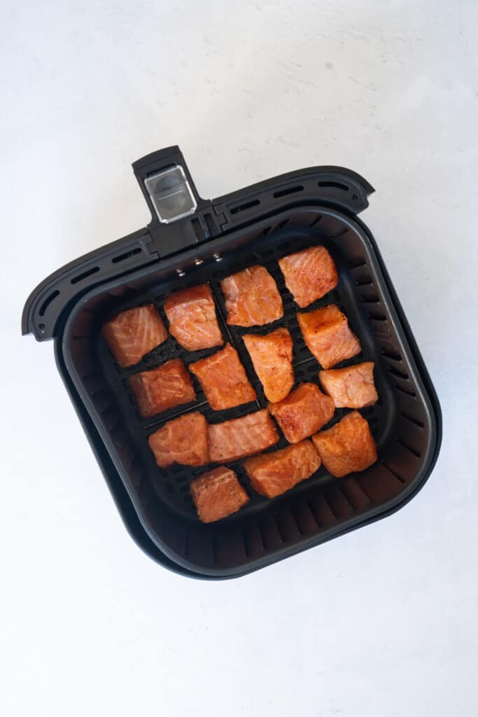 salmon in an air fryer basket