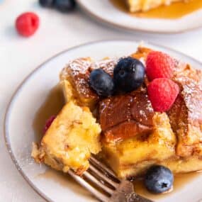 brioche french toast casserole on plate