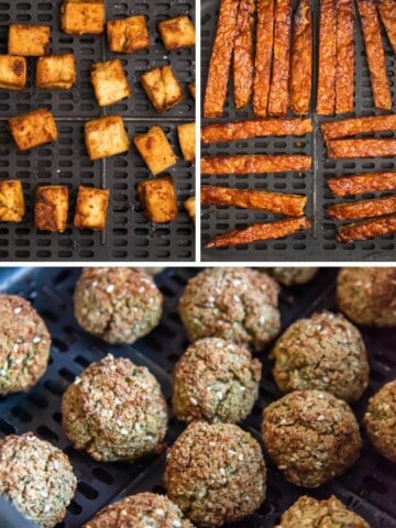 Air Fryer Vegetarian Recipes (tofu, tempeh, and falafel in air fryers baskets)