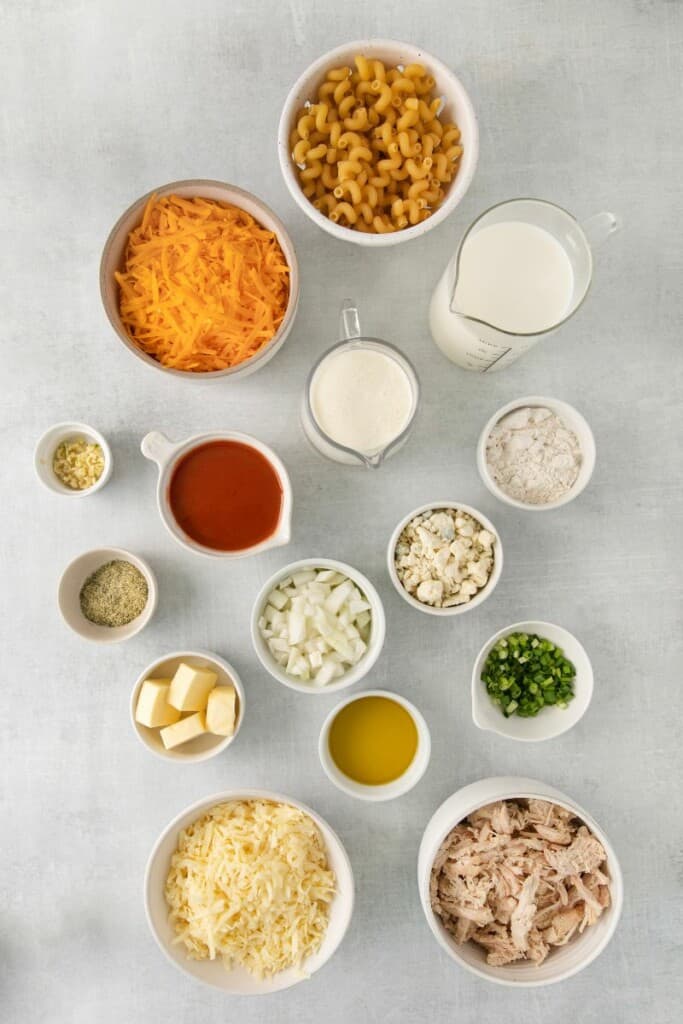 ingredients to make buffalo chicken mac and cheese
