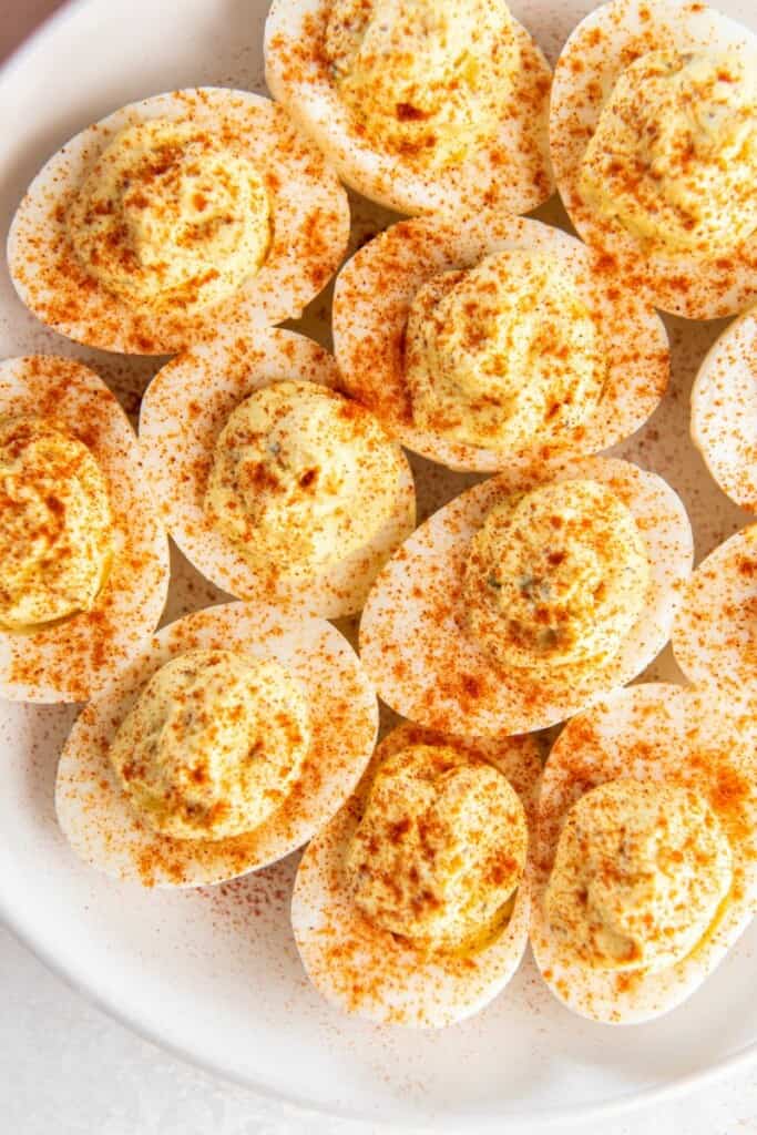 closeup of deviled eggs