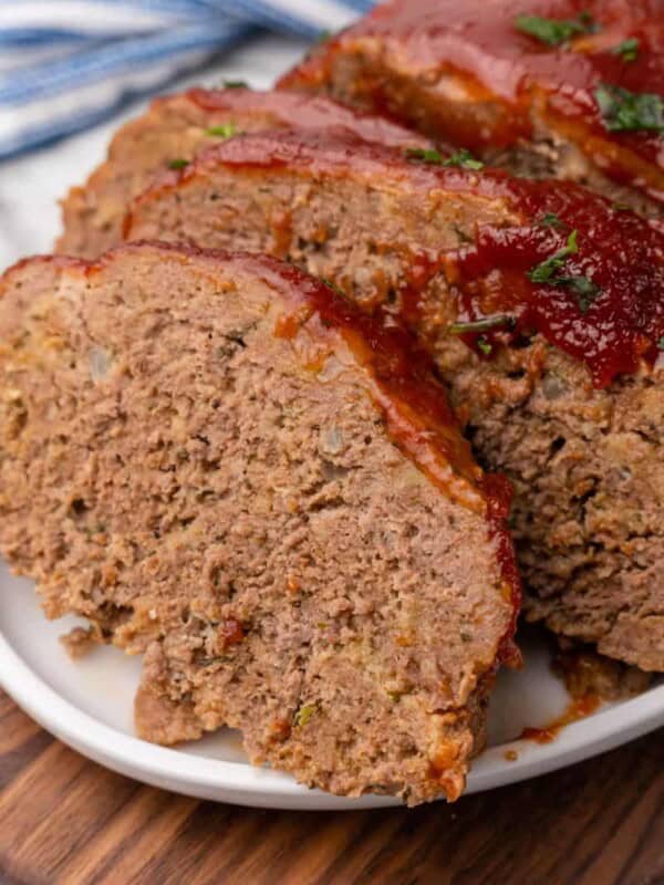 slices of meatloaf on platter