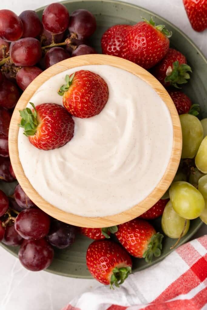 overhead shot of bowl with fruit dip