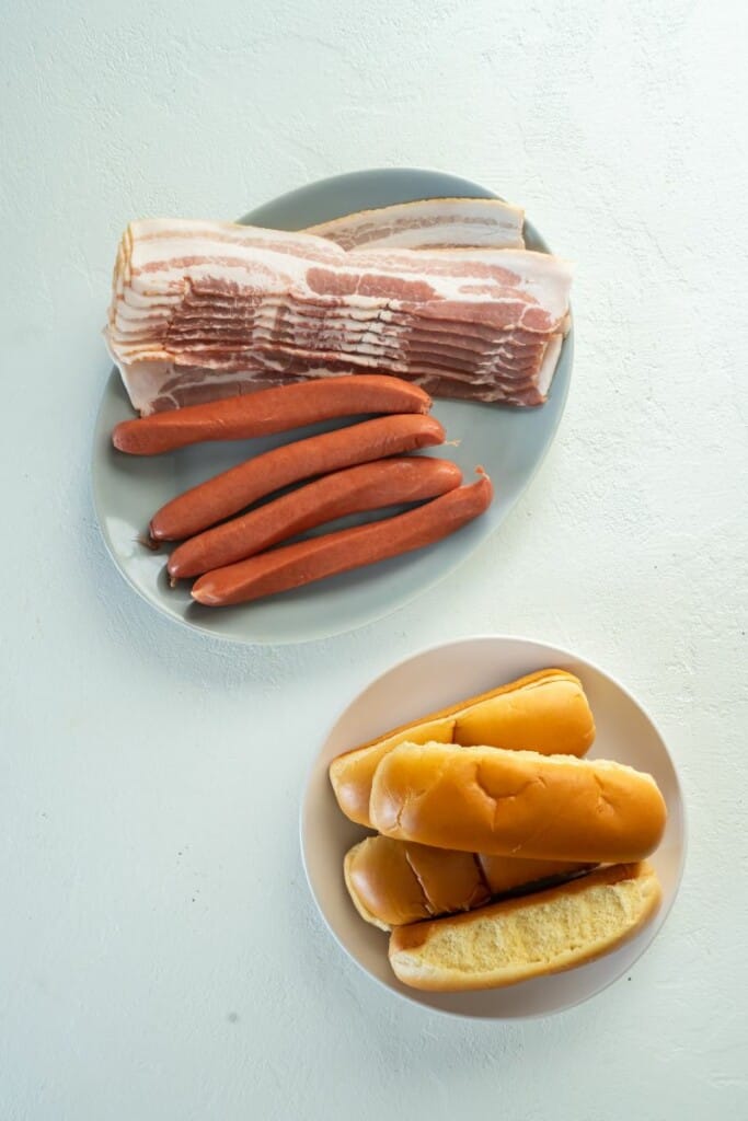 ingredients to make bacon wrapped hot dogs in air fryer