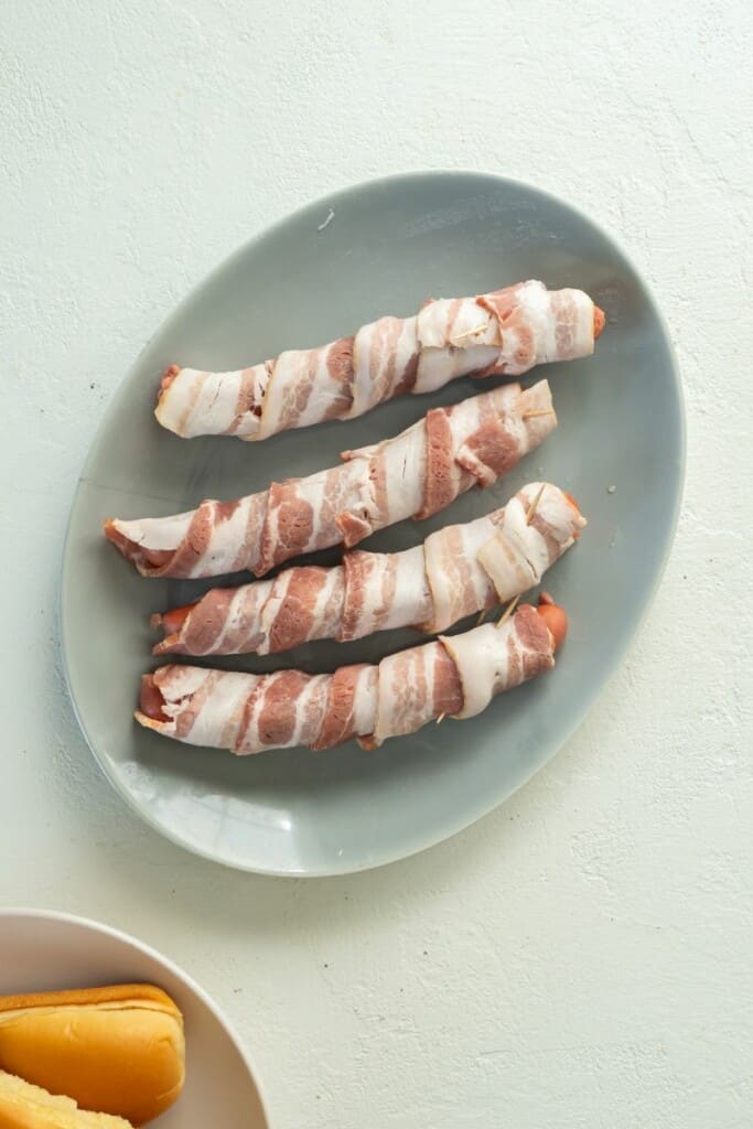 hot dogs wrapped in raw bcon