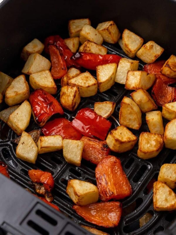 close up of air fryer potatoes