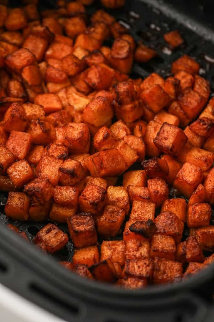 Cooked and roasted butternut squash in the air fryer