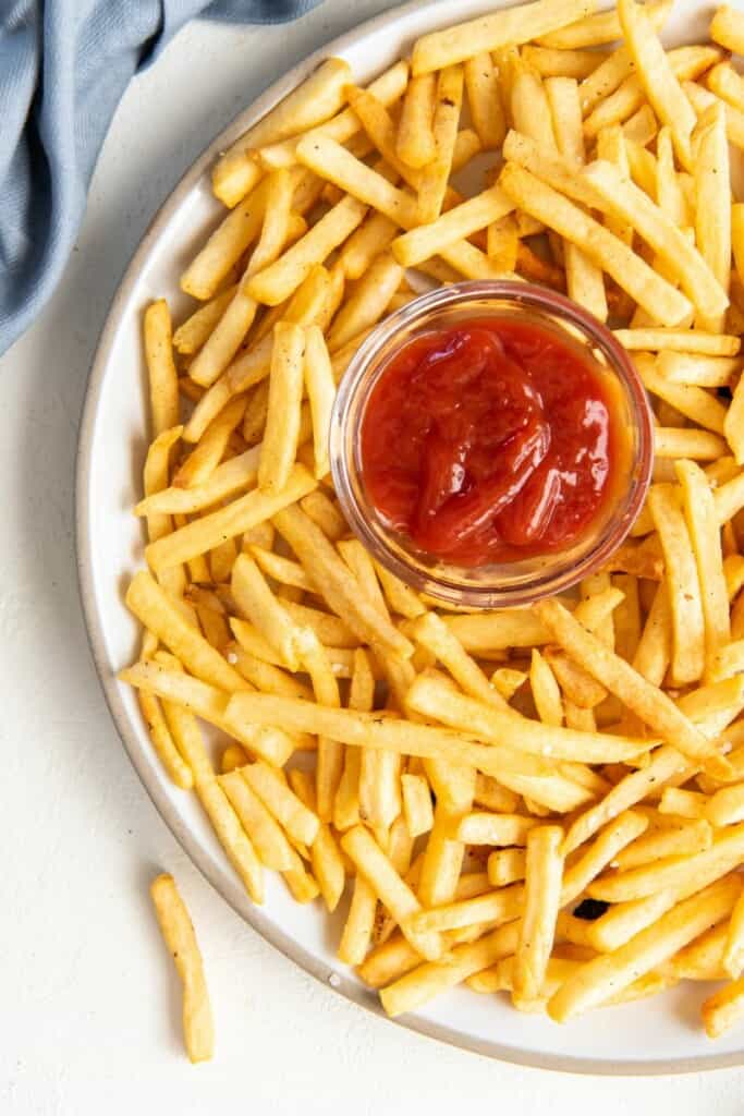 platter with french fries and sauce