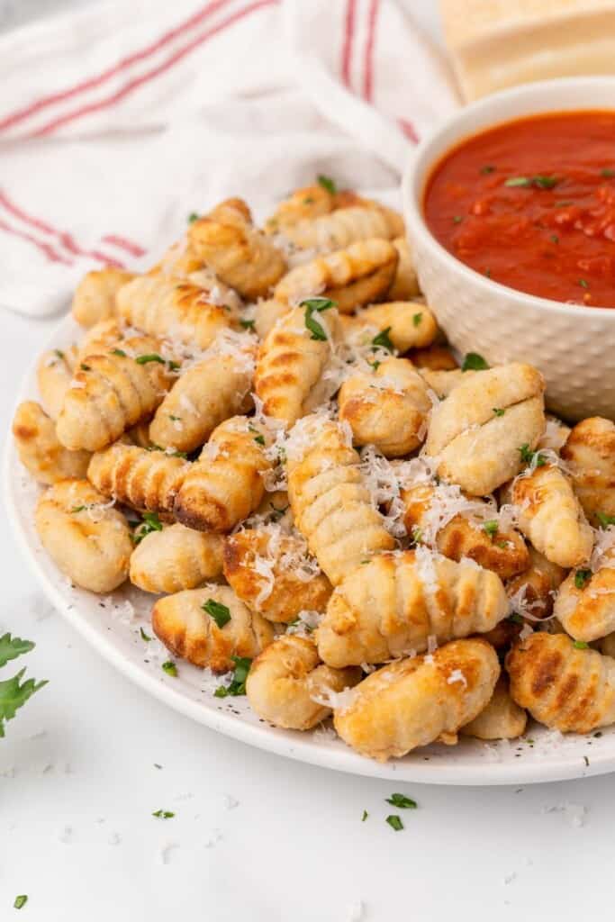 platter with air fryer gnocchi and sauce