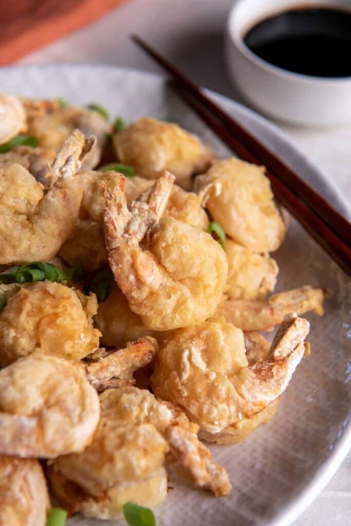 platter with fried shrimp